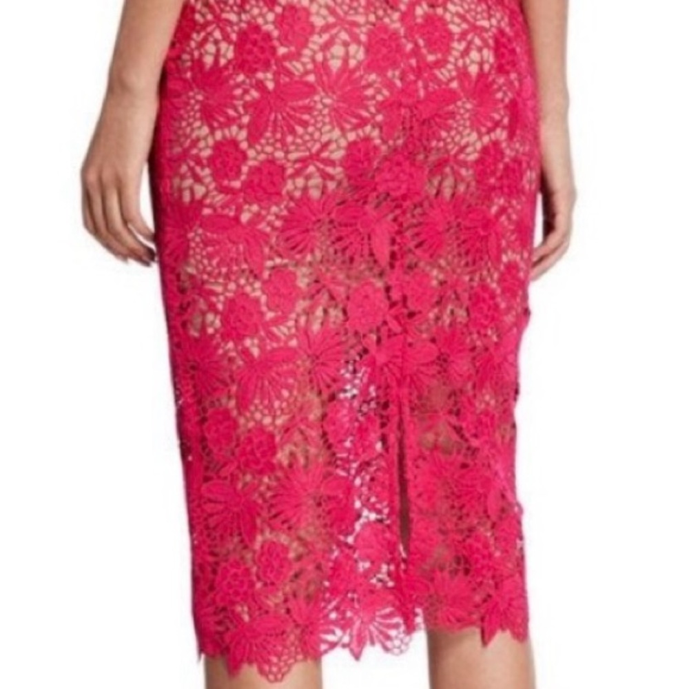 Bardot Strapless Red Floral Lace Dress - Picture 11 of 16